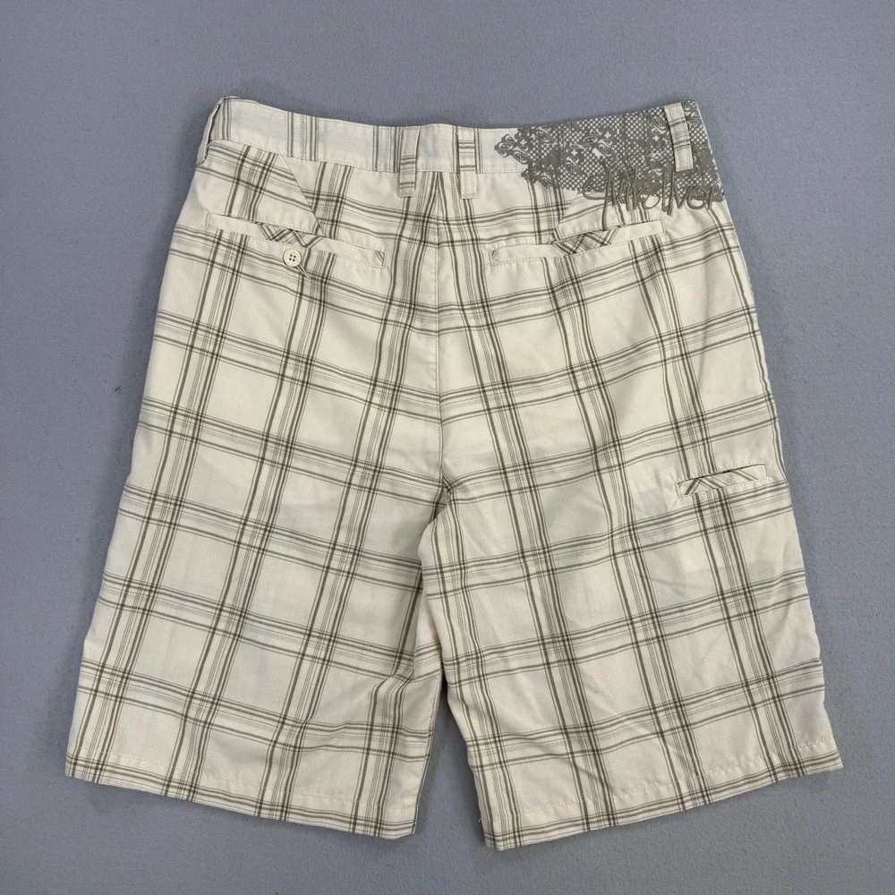 Quiksilver Board Shorts Men 36 Cream Plaid Swim Trunks Surf Beach Embroidery Y2K